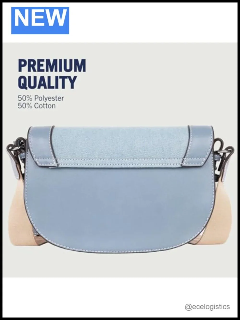Saddle Bag with Adjustable Strap, Silver Hardware, Denim